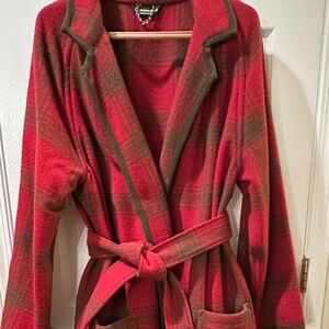 J Peterman Red Plaid Belted Overcoat